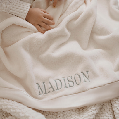 Cream Satin Trim Flannel Fleece Baby Stroller Blanket