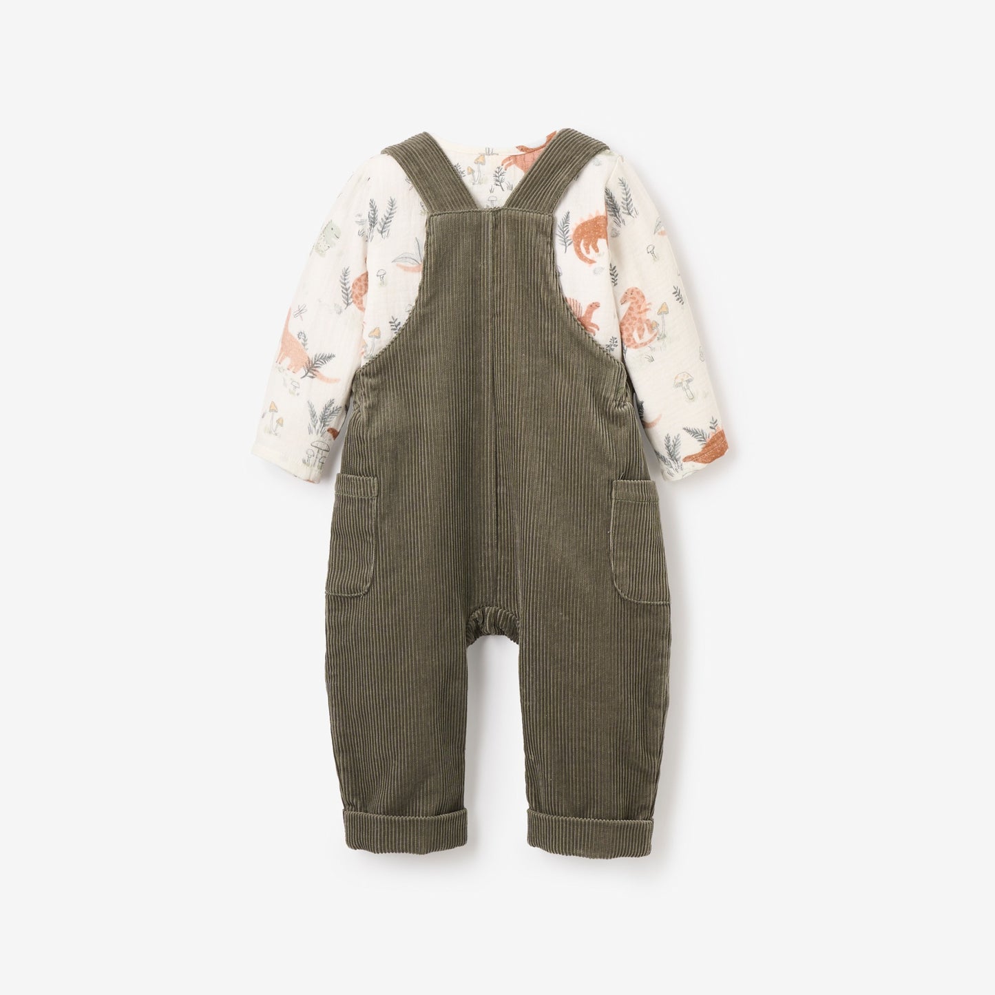 Dinosaur Organic Muslin Top + Corduroy Overall Set