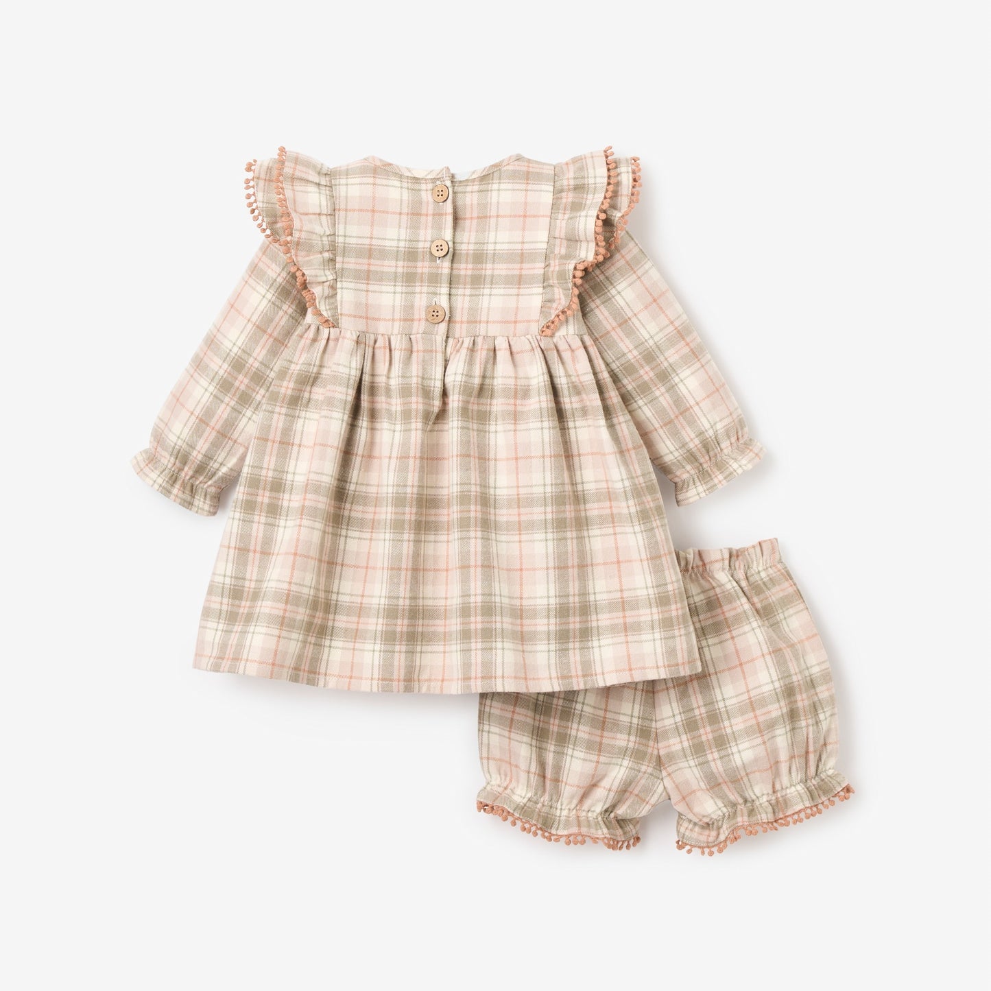 Plaid Ruffle Shoulder Dress & Bloomer Set