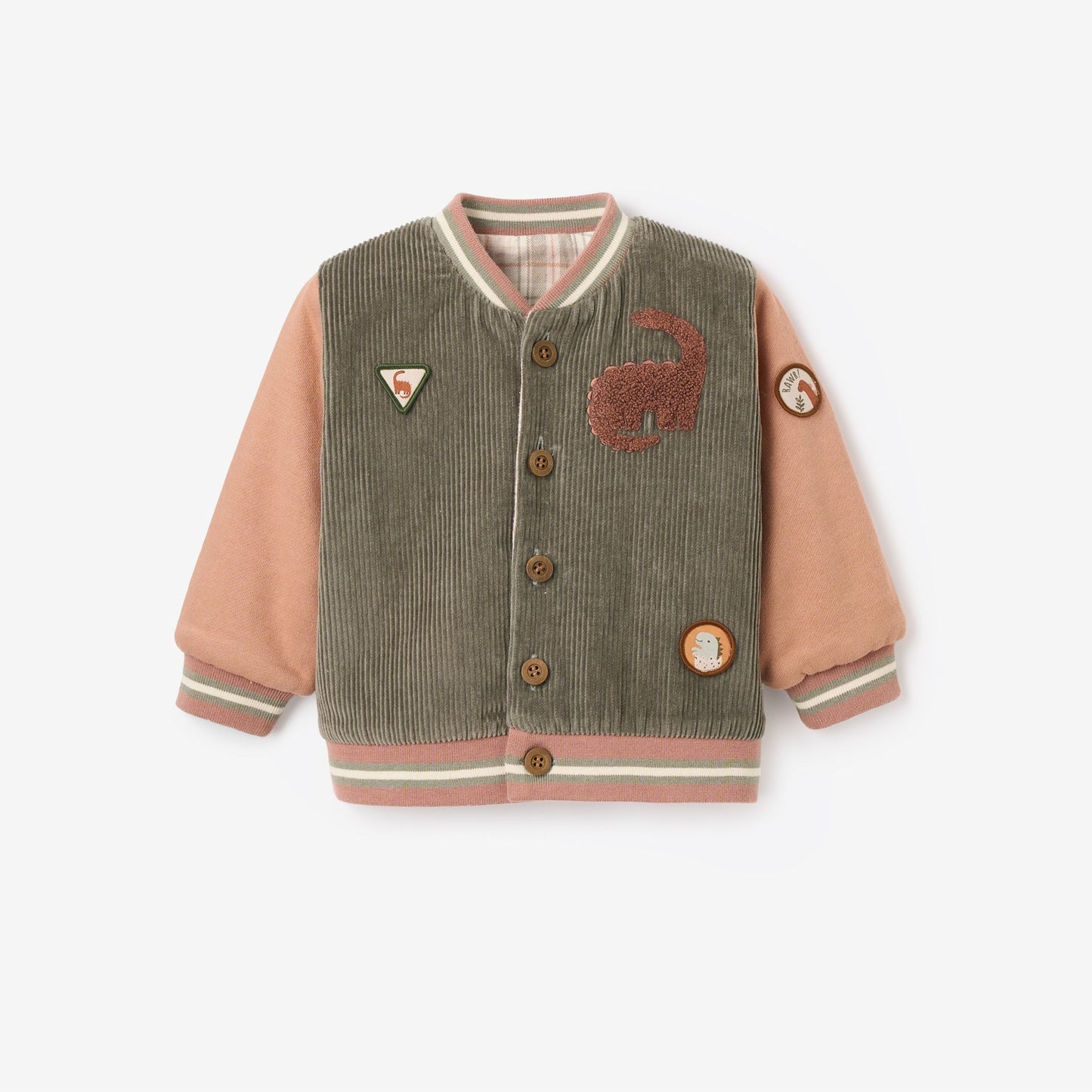 Reversible Dinosaur Corduroy/Plaid Varsity Jacket