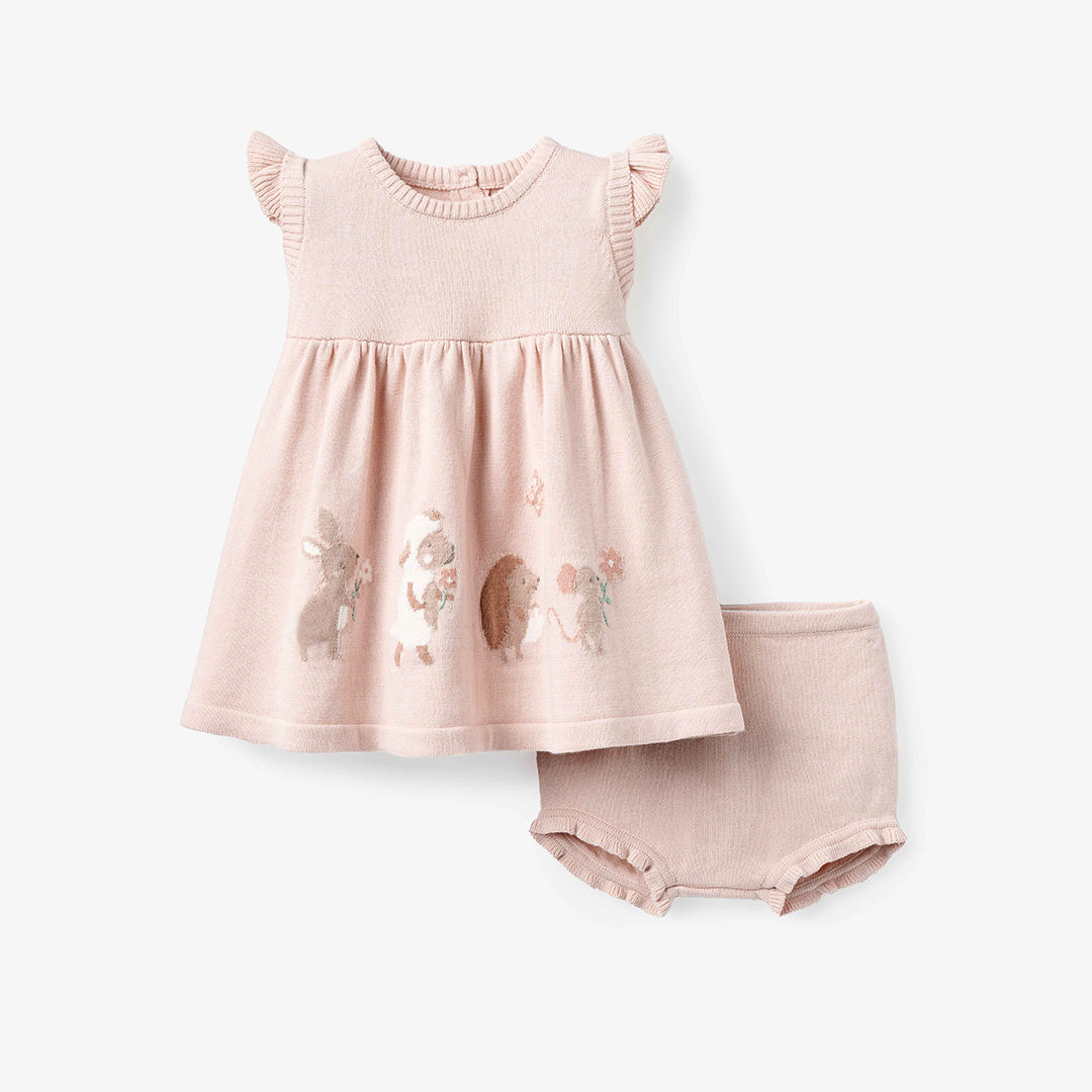 Garden Picnic Flutter Sleeve Knit Baby Dress - PINK / 6-9M Garden Picnic Flutter Sleeve Knit Baby Dress - PINK / 6-9M
