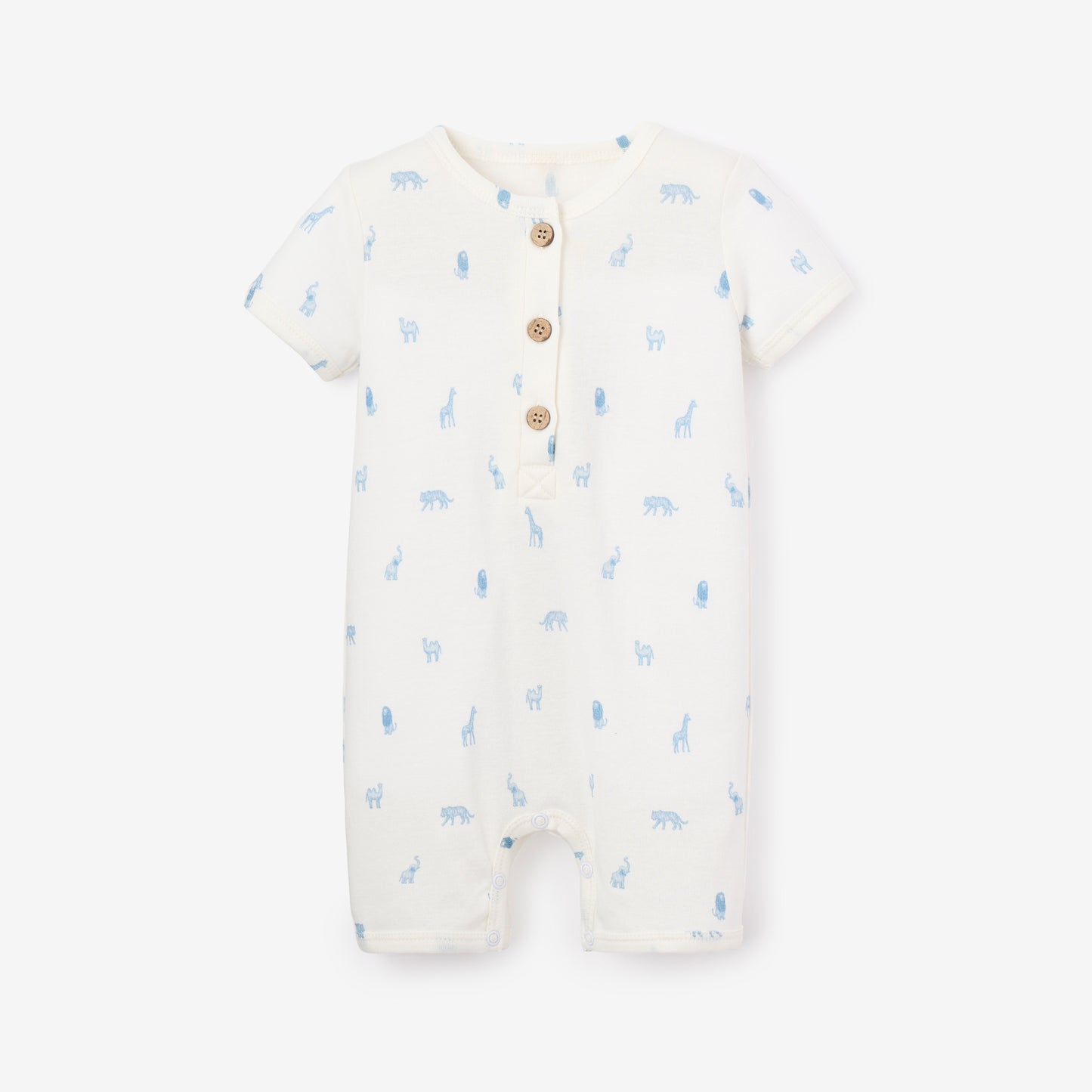Blue Safari Print Organic Cotton Pointelle Baby Romper