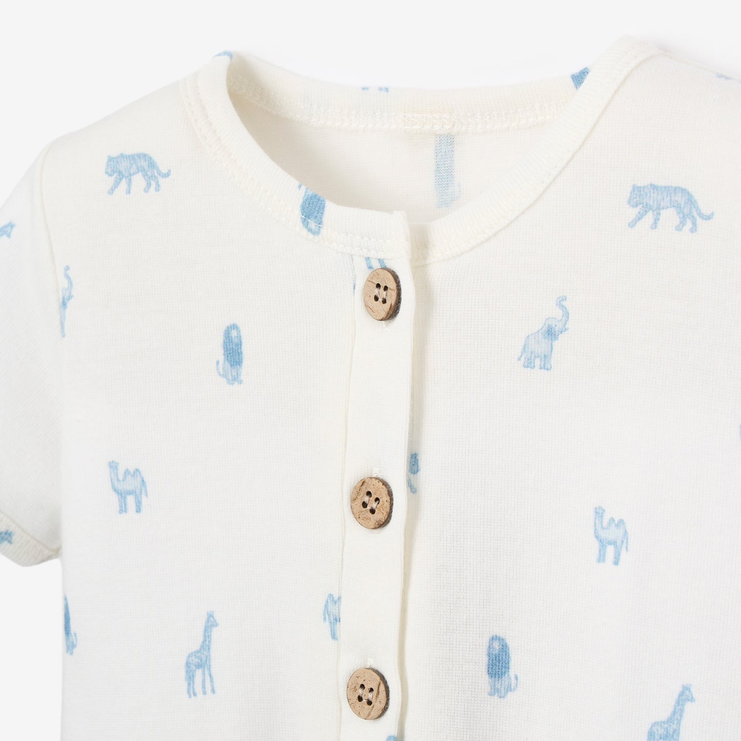 Blue Safari Print Organic Cotton Pointelle Baby Romper