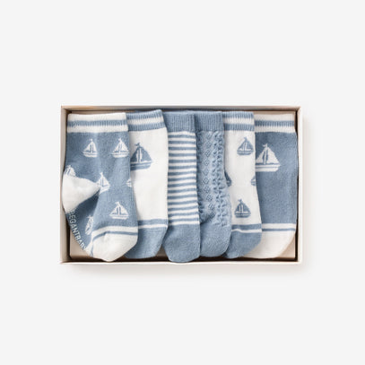 Nautical Non-Slip Socks 6 Pk