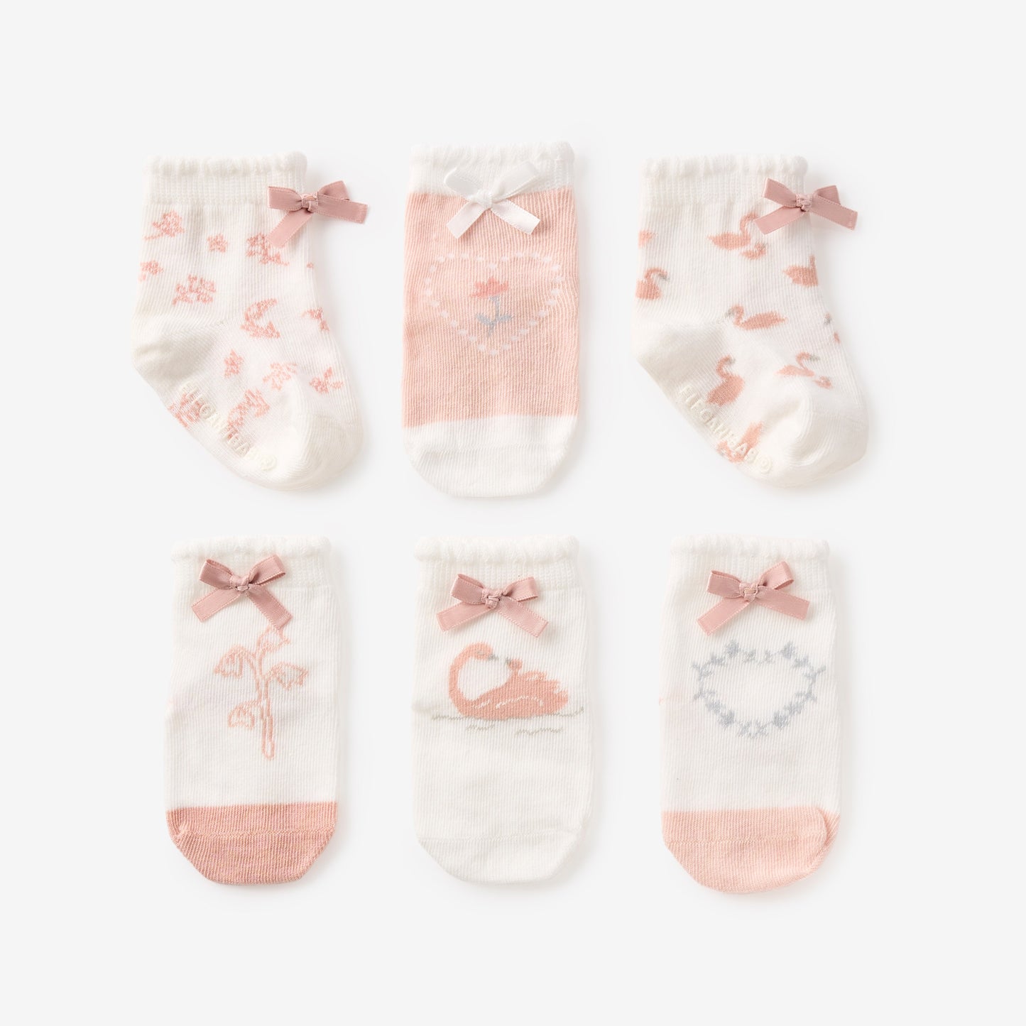 Swan Non-Slip Baby Socks 6 PK