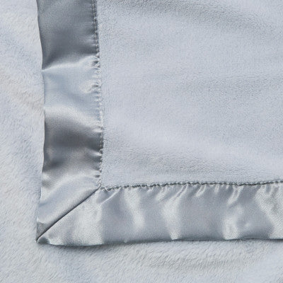 Pale Blue Satin Trim Flannel Fleece Baby Stroller Blanket