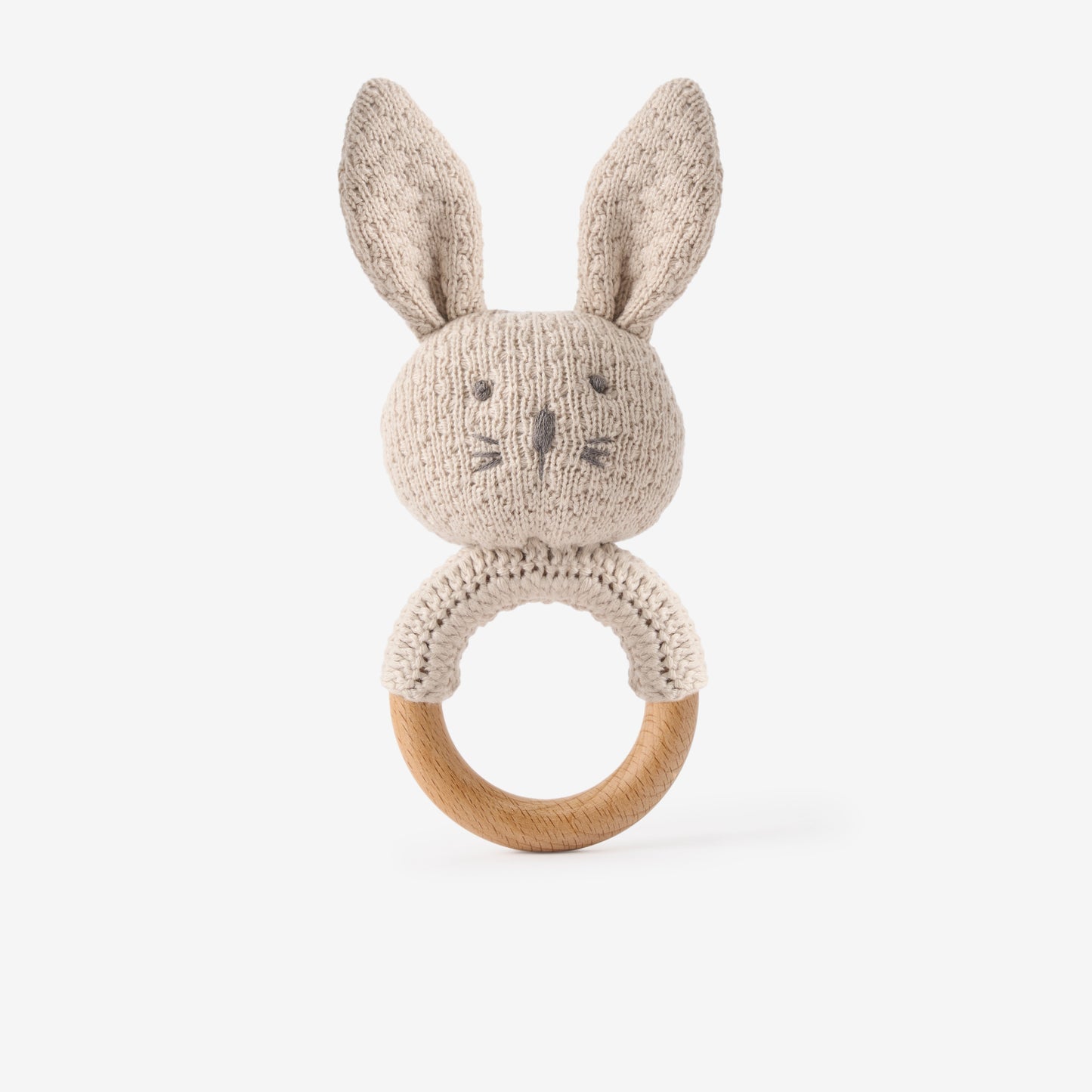 Taupe Textured Knit Blanket + Bunny Ring Rattle Gift Set