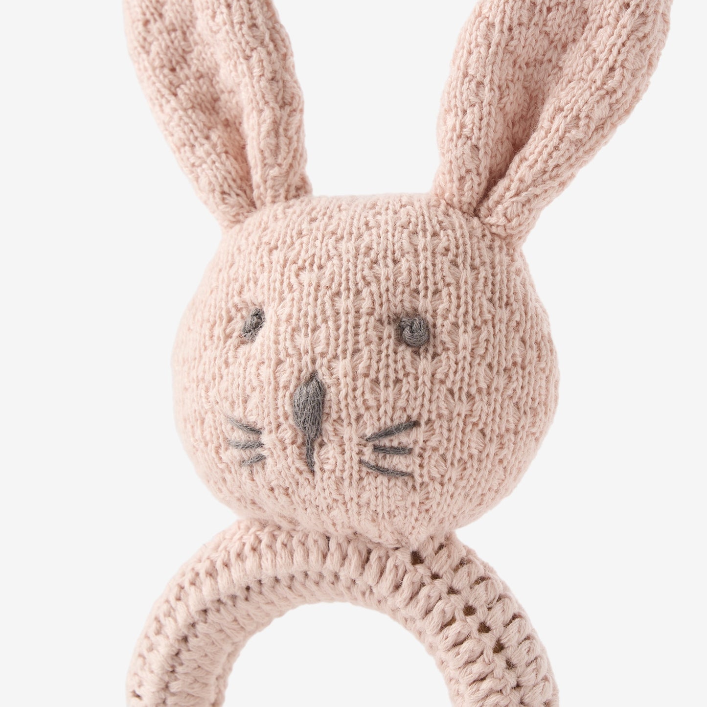 Blush Textured Knit Blanket + Bunny Ring Rattle Gift Set