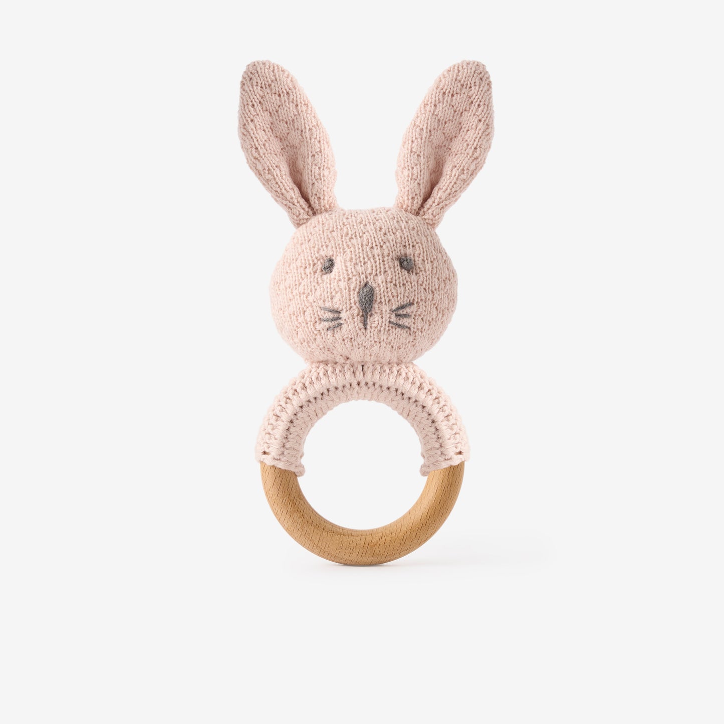 Blush Textured Knit Blanket + Bunny Ring Rattle Gift Set