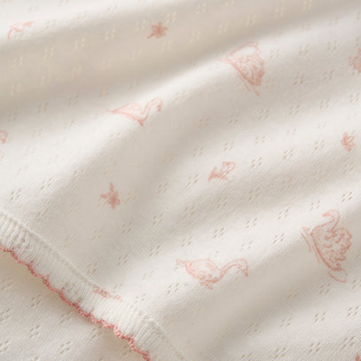 Pink Swan Print Organic Cotton Pointelle Baby Blanket