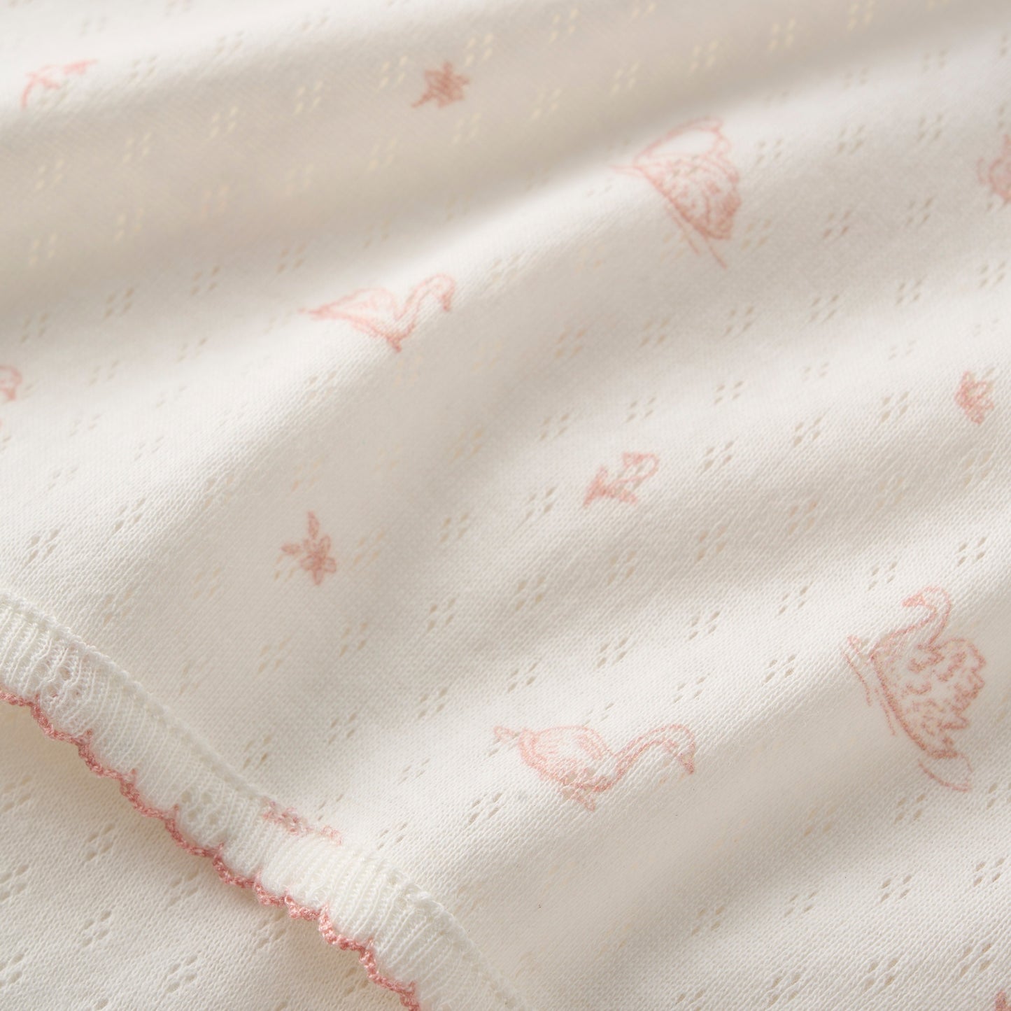 Pink Swan Print Organic Cotton Pointelle Baby Blanket