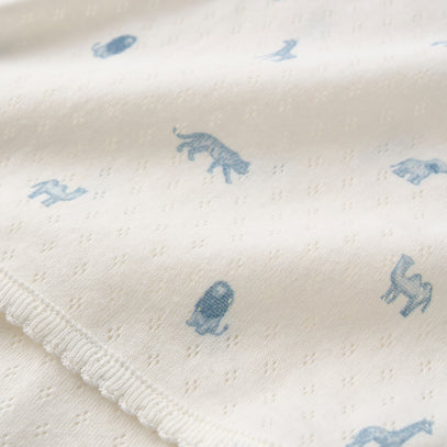 Blue Safari Print Organic Cotton Pointelle Baby Blanket