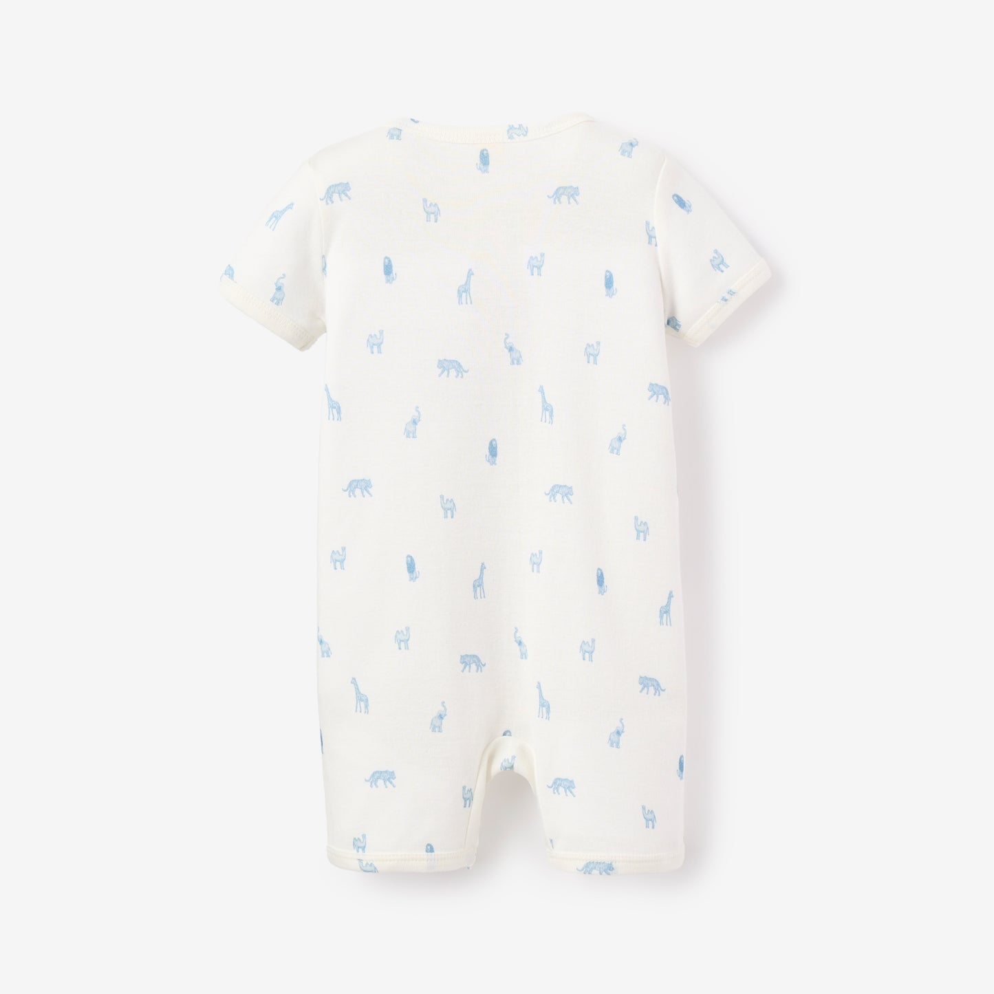 Blue Safari Print Organic Cotton Pointelle Baby Romper