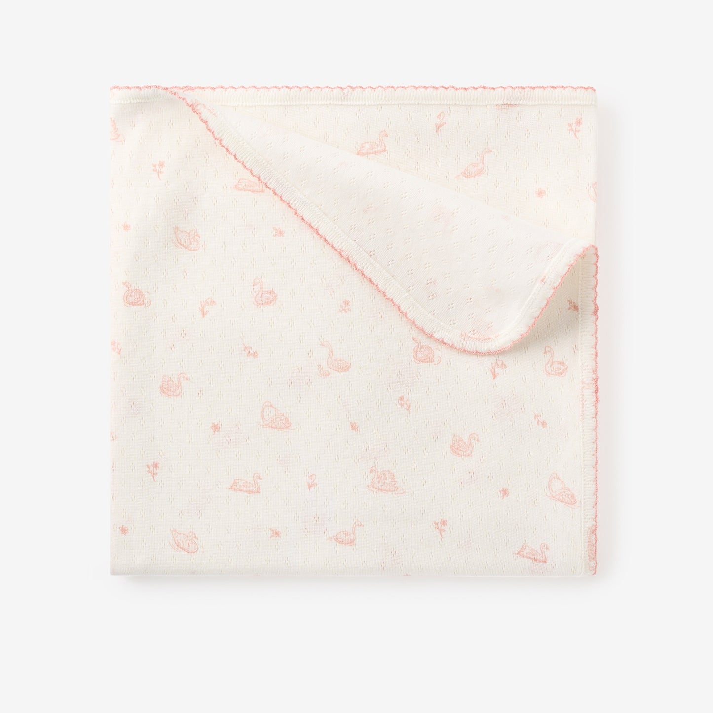 Pink Swan Print Organic Cotton Pointelle Baby Blanket