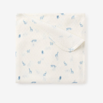 Blue Safari Print Organic Cotton Pointelle Baby Blanket