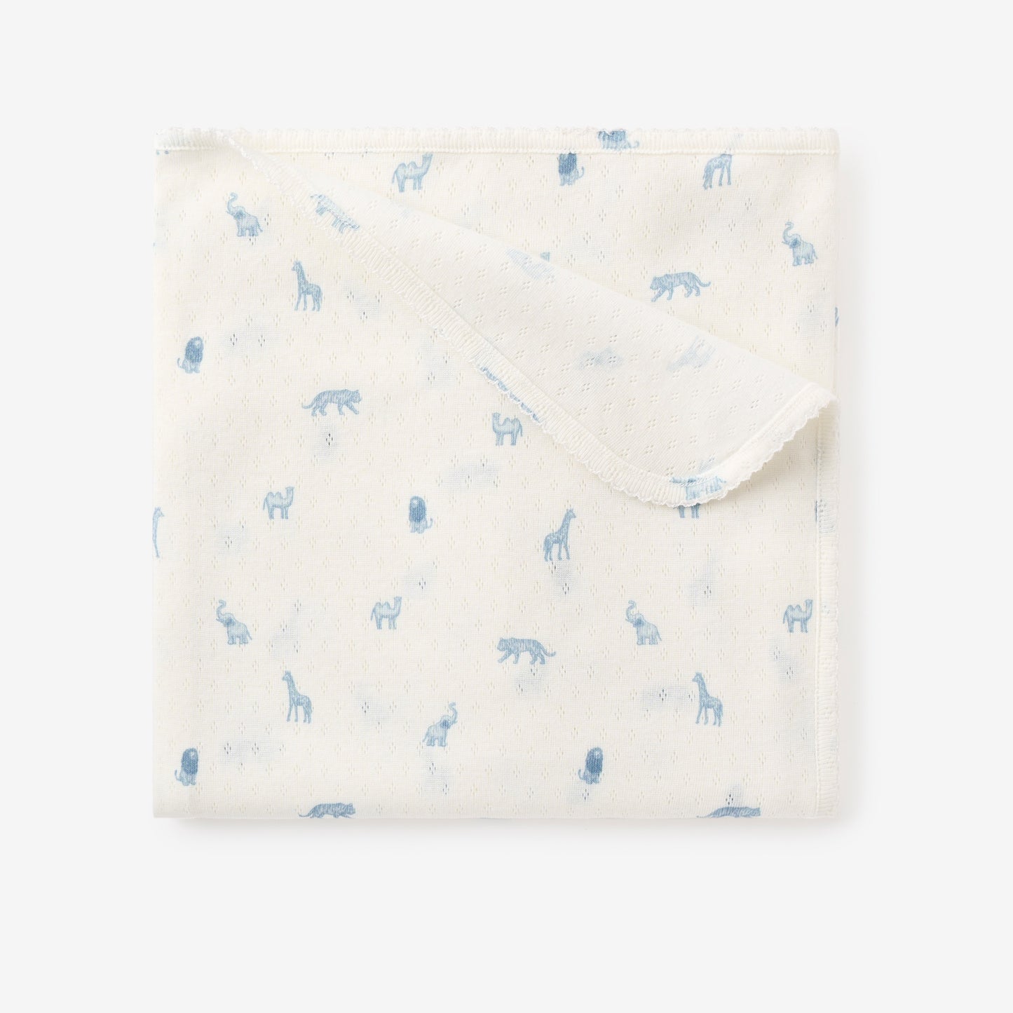 Blue Safari Print Organic Cotton Pointelle Baby Blanket