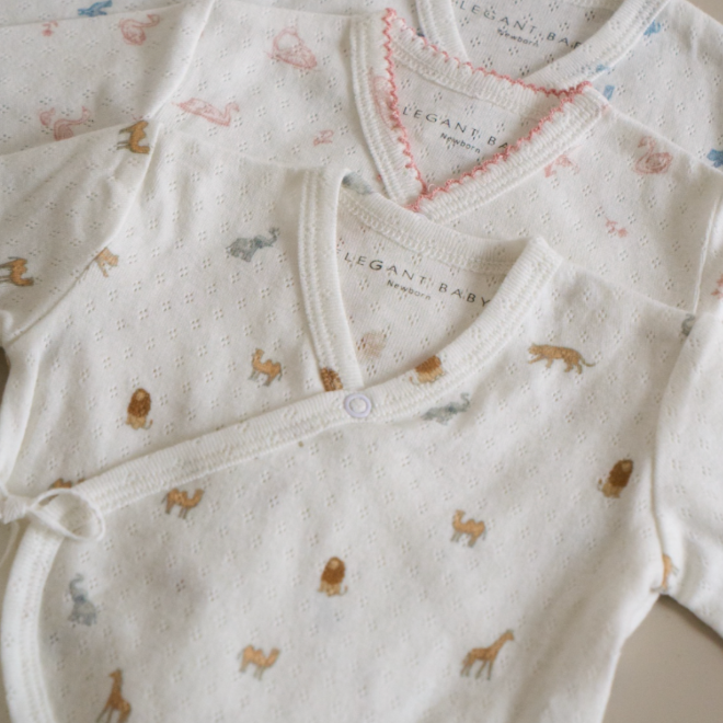 Blue Safari Print Organic Cotton Pointelle Layette 2 Pc Gift Set