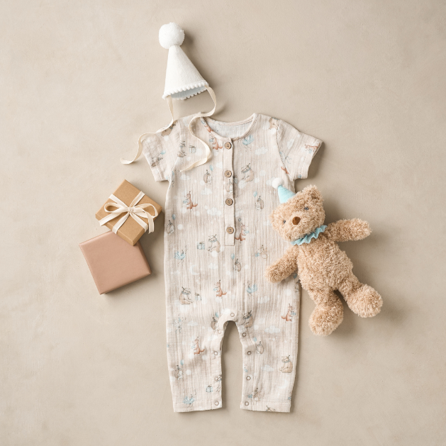 Birthday Print Organic Cotton Muslin Jumpsuit