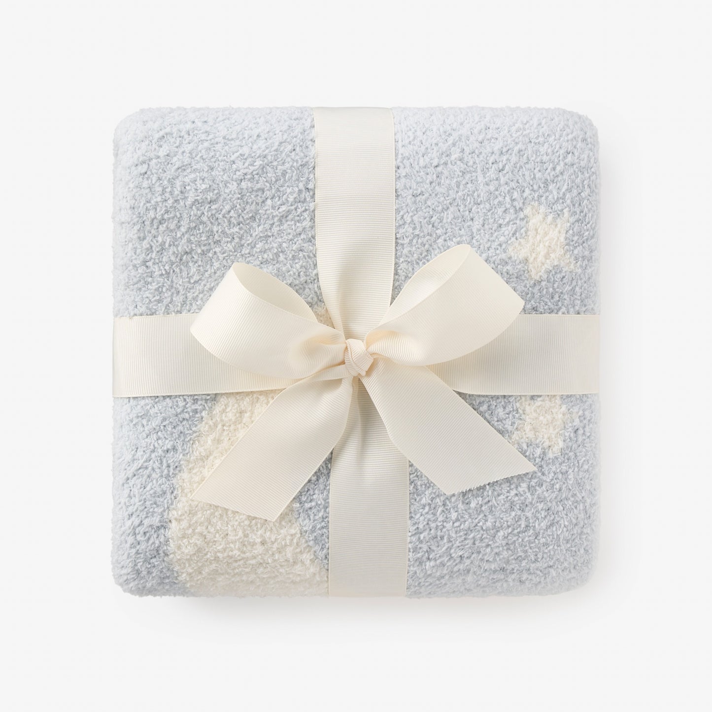Pale Blue Celestial Feather Knit Baby Blanket