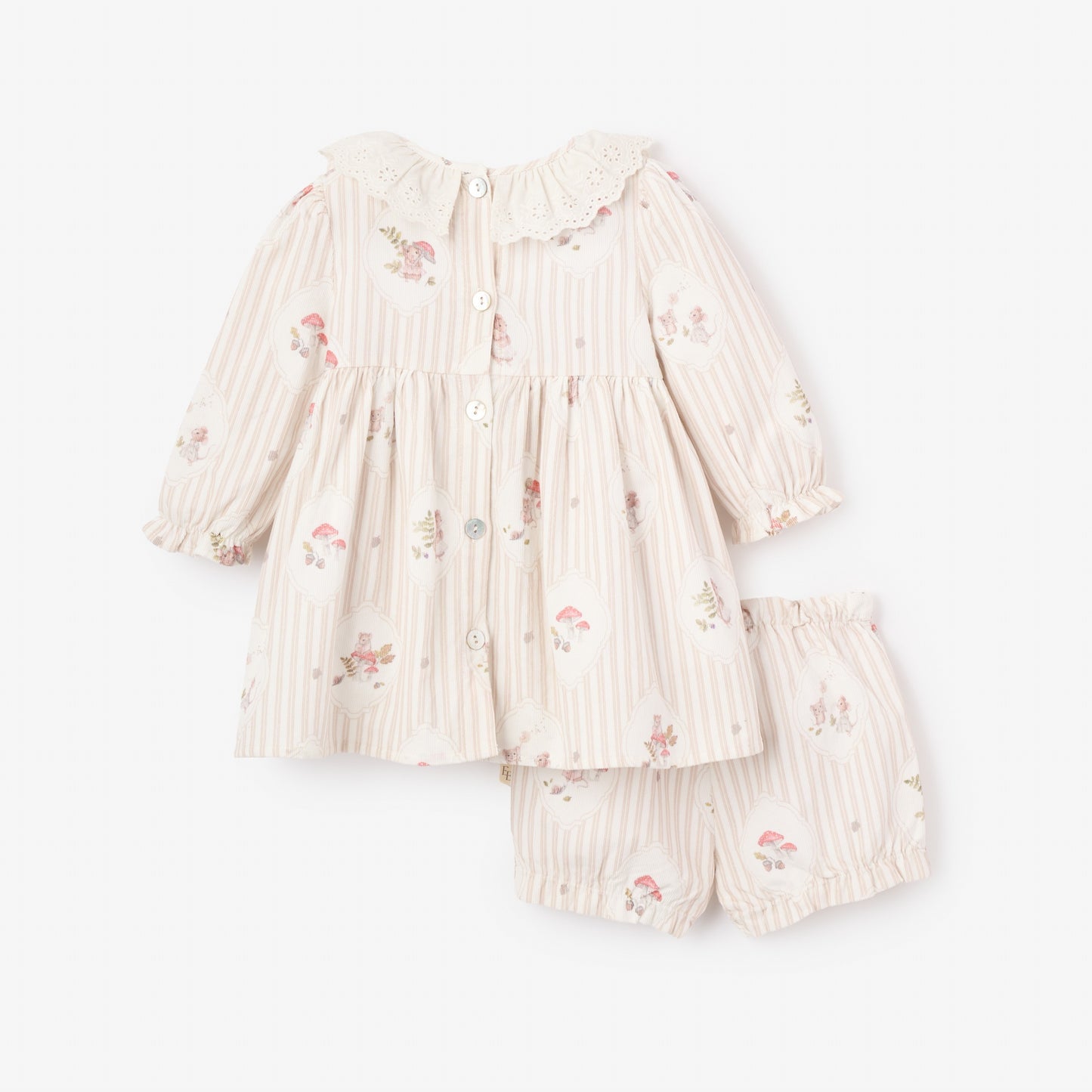 Magical Mouse Cameo Stripe Mini Cord Lace Collar Dress + Bloomer Se