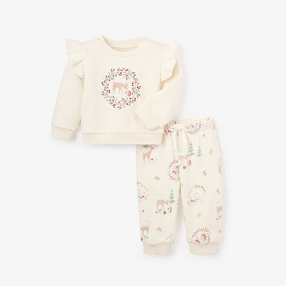 Forest Holiday Embroidered Organic Fleece Set