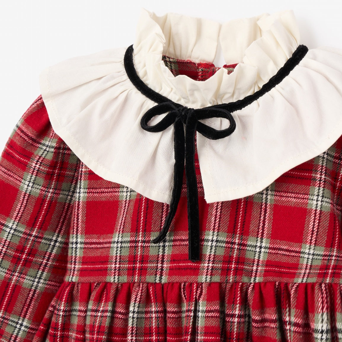 Holiday Red Tartan Dress w. Pleated Collar