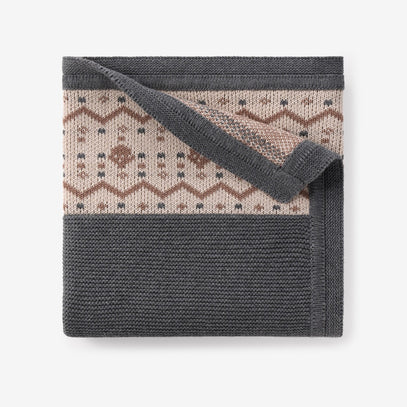 Charcoal Acorn Fairisle Knit Baby Blanket
