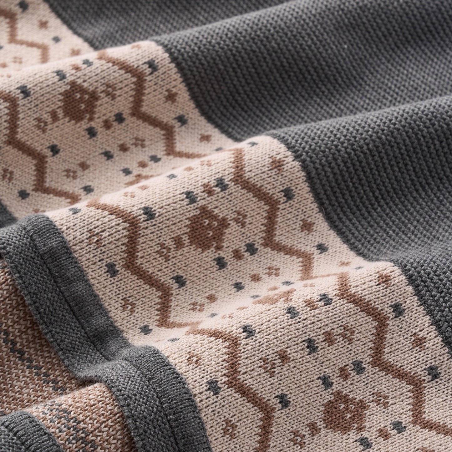 Charcoal Acorn Fairisle Knit Baby Blanket