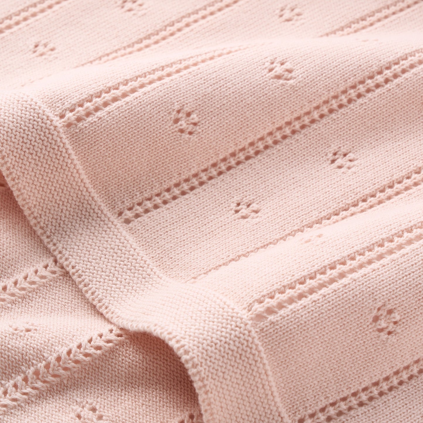 Pale Pink Pointelle Knit Baby Blanket