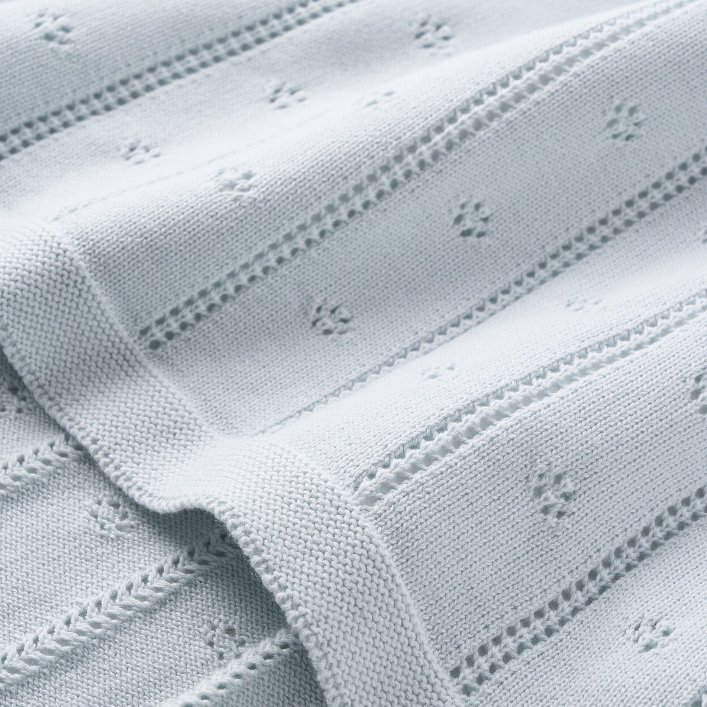Pale Blue Pointelle Knit Baby Blanket
