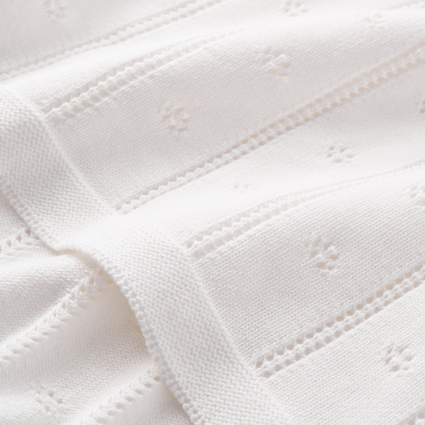 Cream Pointelle Knit Baby Blanket