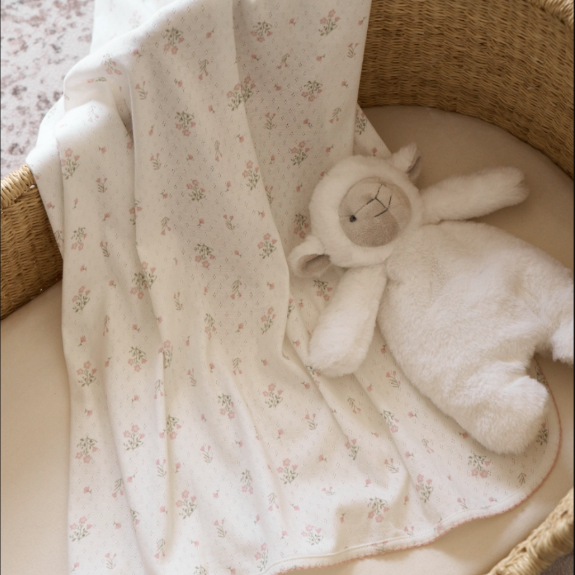 Folklore Floral Print Organic Cotton Pointelle Baby Blanket