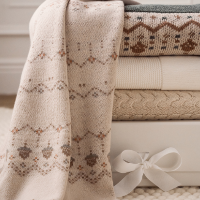 Acorn Fairisle Knit Baby Blanket