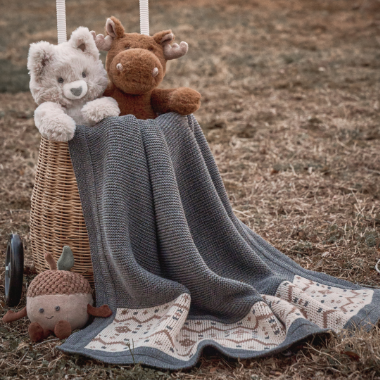 Charcoal Acorn Fairisle Knit Baby Blanket