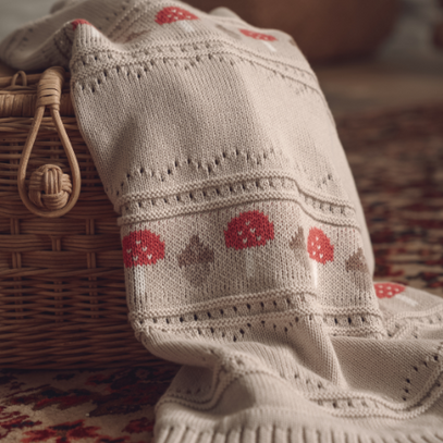 Mushroom Fairisle Knit Baby Blanket