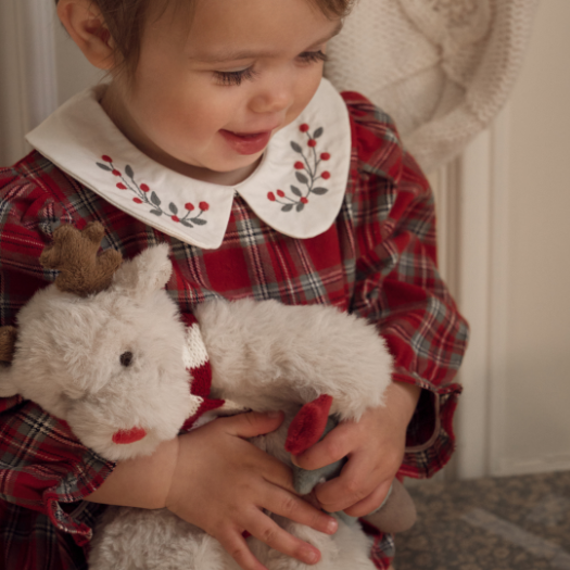 Holiday Red Tartan Bubble w/ Embroidered Collar