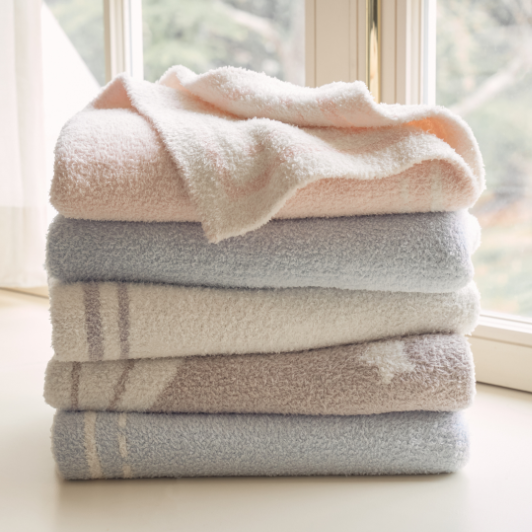 Pale Blue Teddy Bear Feather Knit Baby Blanket