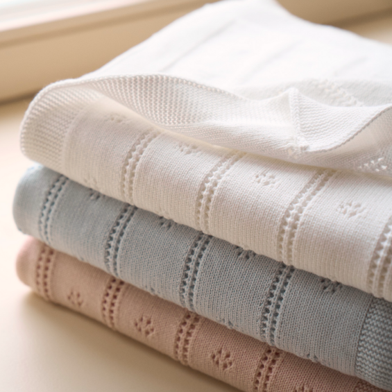 Pale Pink Pointelle Knit Baby Blanket