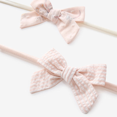 Fleur de Provence Swiss Dot & Pink Seersucker Bow Headbands 2Pk