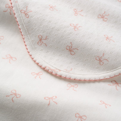 Pink Bow Print Organic Double Layer Swaddle Blanket