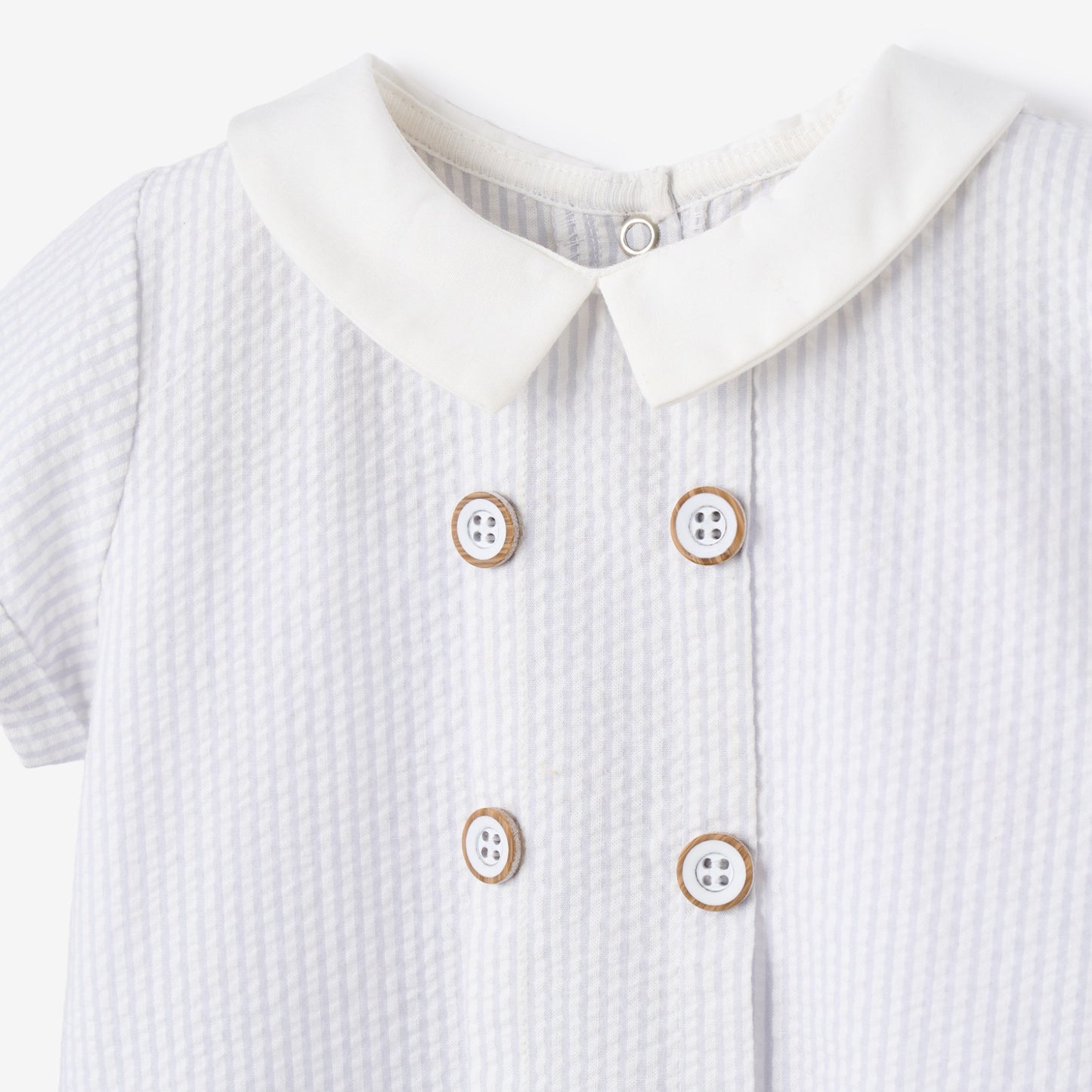 Blue Seersucker Button Front Bubble