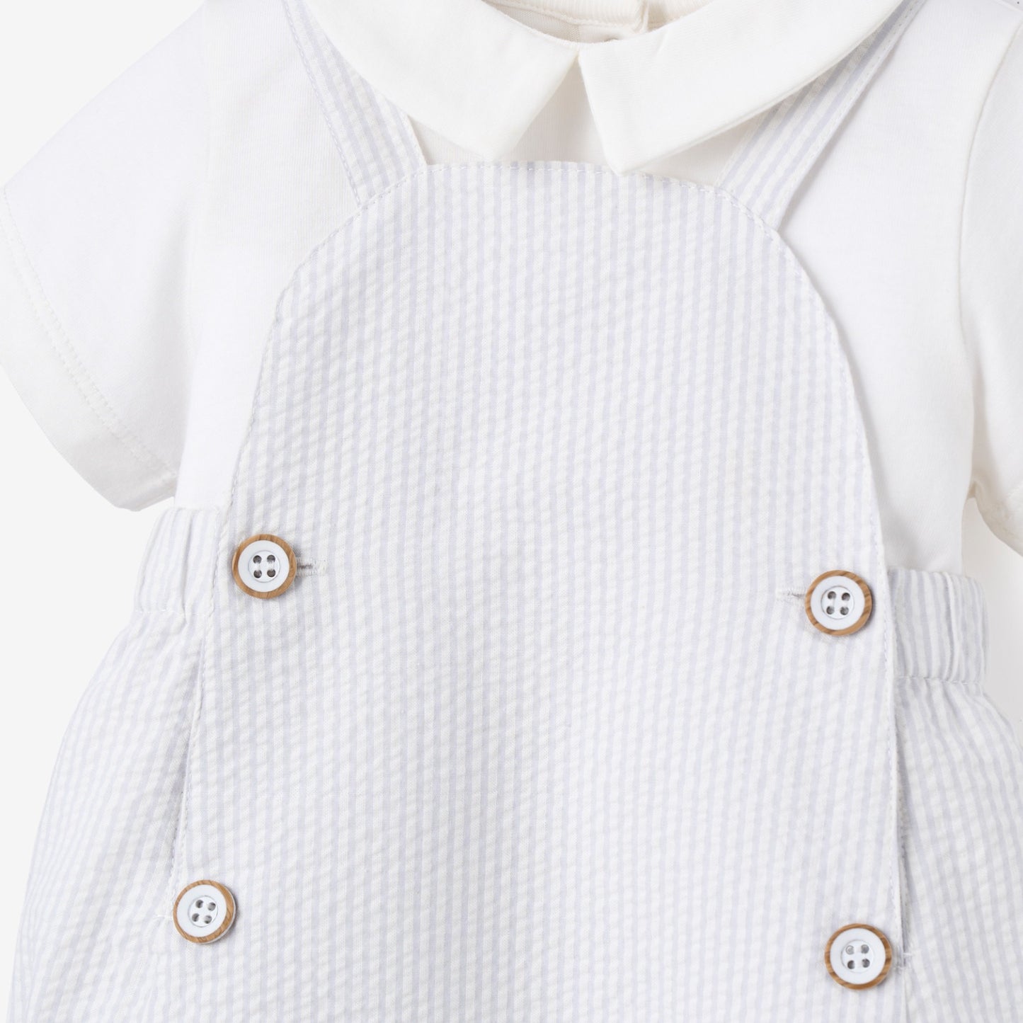 Blue Seersucker Overall Bubble + Collared Shirt