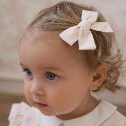 Pink Seersucker Bow Clip Set