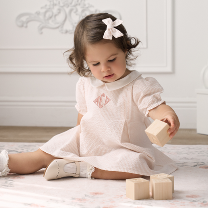 Pink Seersucker Collared Dress