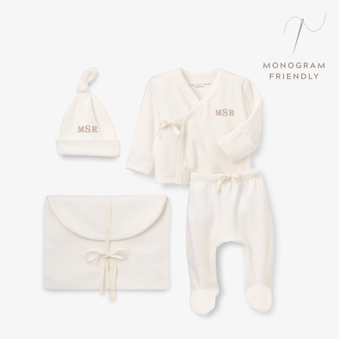 Whisper White Velour Layette Set – Elegant Baby