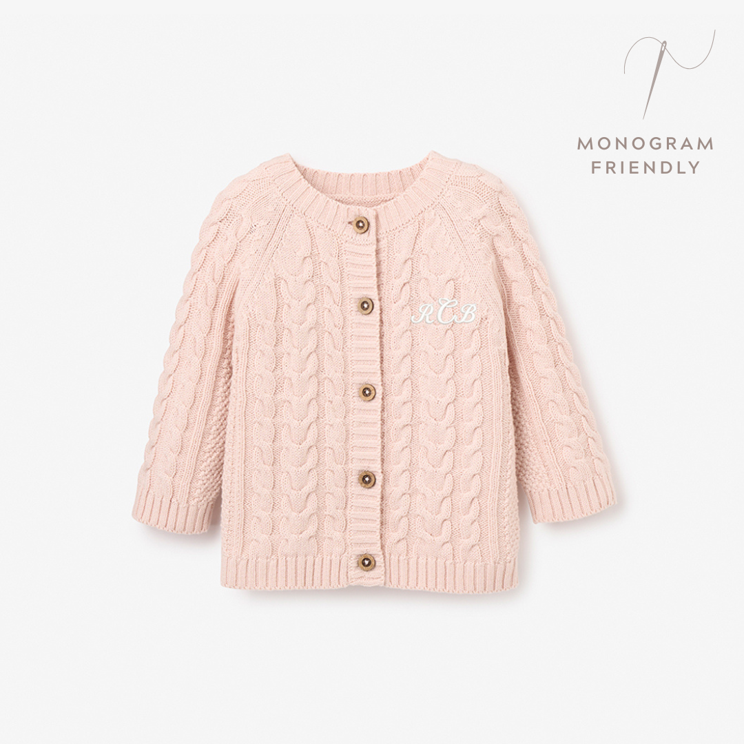Pale Pink Horseshoe Cable Knit Baby Cardigan – Elegant Baby