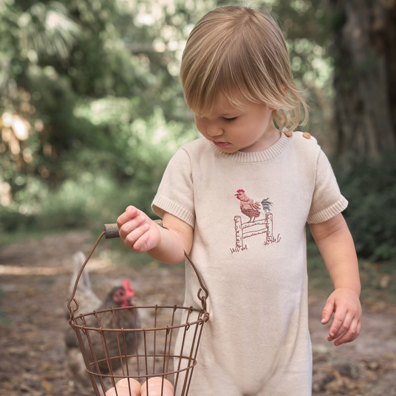 Rooster Embroidered Knit Shortall