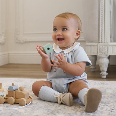 Lt. Blue Double Knit Button Front Bubble