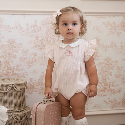 Pink Seersucker Collared Bubble