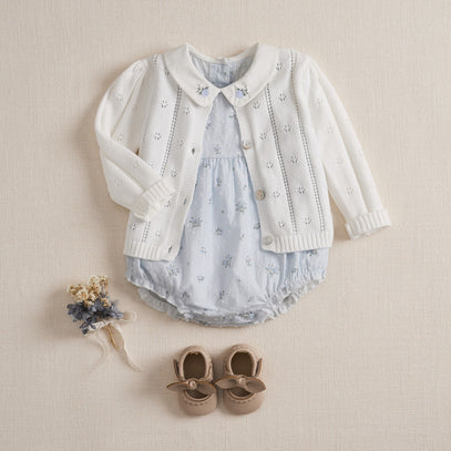 White Pointelle Knit Baby Cardigan
